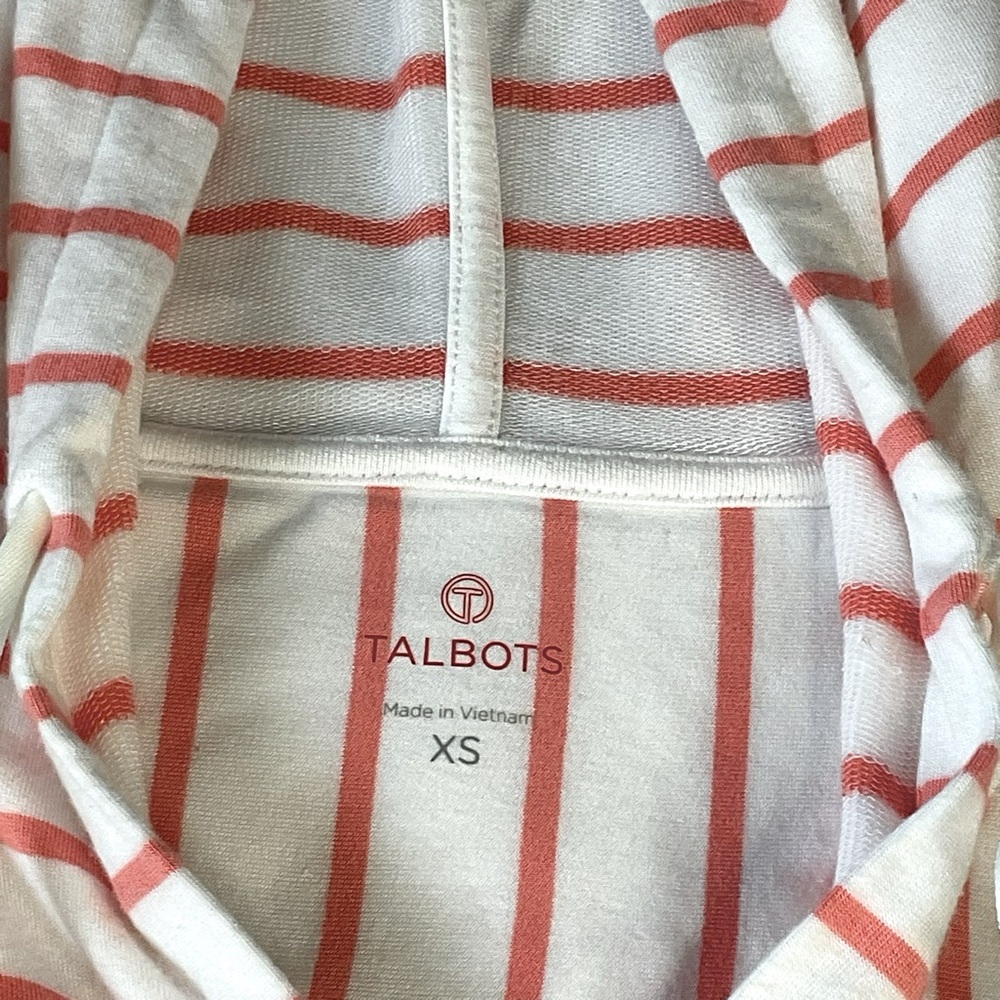 Talbots XSm Orange White Striped Hoodie French Pockets Drawstring Very Soft - Picture 5 of 10